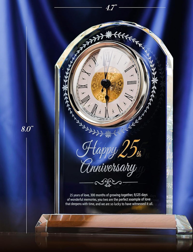 Sttokilly 25th Wedding Anniversary Crystal Quartz Clock,25 Years of Marriage Gift,Happy Silver Anniversary Decoration Gift,for Parents,Grandparents,Couple - Image 2