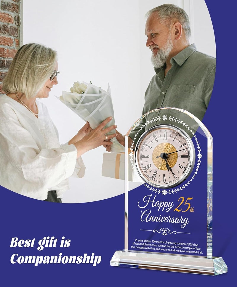 Sttokilly 25th Wedding Anniversary Crystal Quartz Clock,25 Years of Marriage Gift,Happy Silver Anniversary Decoration Gift,for Parents,Grandparents,Couple - Image 5