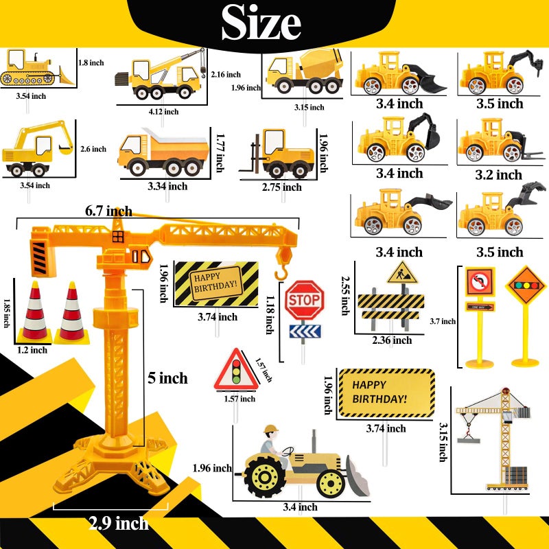 HERCOCCI 25Pcs Construction Cake Topper, Excavator Tower Cupcake Topper Bulldozer Backhoe Traffic Road Sign Cake Decor Vehicles Decorations Construction Birthday Party Supplies - Image 2