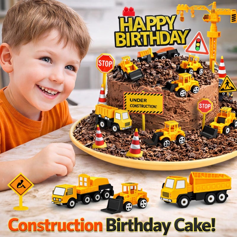 HERCOCCI 25Pcs Construction Cake Topper, Excavator Tower Cupcake Topper Bulldozer Backhoe Traffic Road Sign Cake Decor Vehicles Decorations Construction Birthday Party Supplies - Image 3