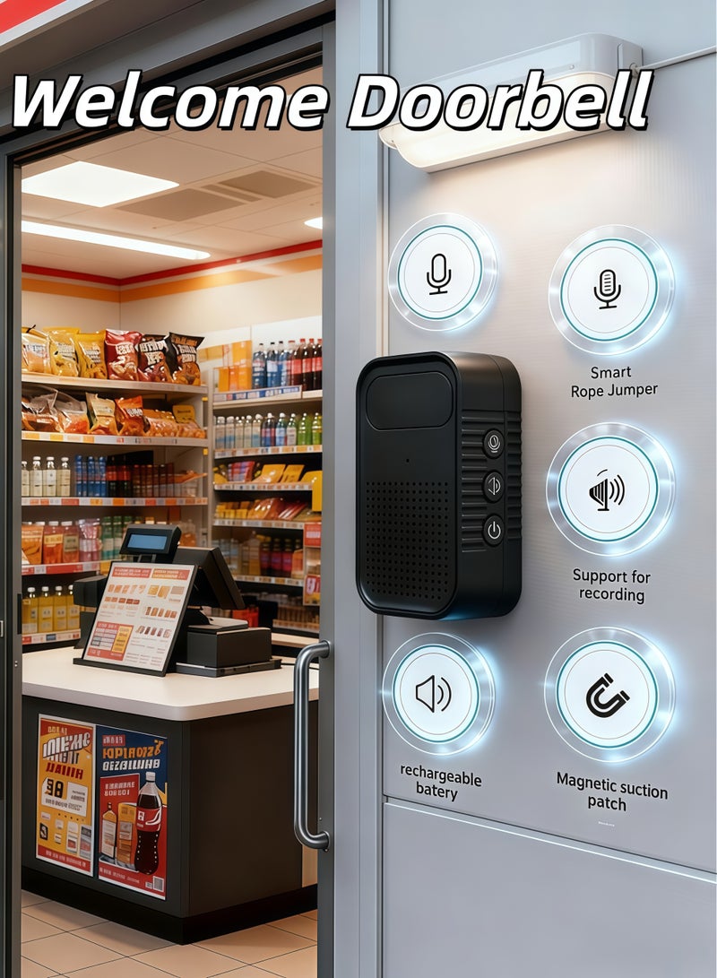 XiuWoo Welcome Doorbell,Shop induction doorbell,voice prompter,voice can be changed,30 Sounds and 3 Levels of Volume,for Home, Office, Apartment, Hotel, Warehouse(Black) - Image 1