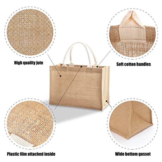 YACEYACE Jute Bags with handles, 14.5" x 6.7" x 10.2" Pack of 3 Medium Burlap Tote Bags, Reusable Bag for DIY, Shopping, Beach, Pool, Wedding Welcome Bag - Image 3