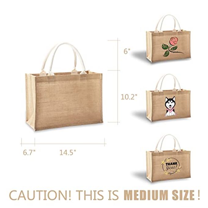 YACEYACE Jute Bags with handles, 14.5" x 6.7" x 10.2" Pack of 3 Medium Burlap Tote Bags, Reusable Bag for DIY, Shopping, Beach, Pool, Wedding Welcome Bag - Image 5