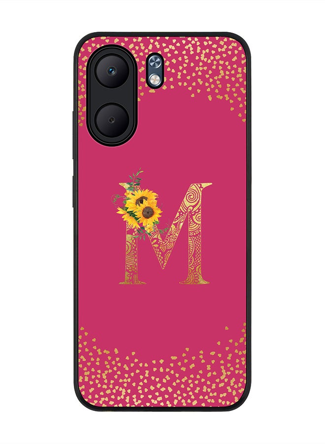 Stylizedd For Oppo A5x 5G / A5x 4G Case,Slim fit Camera Protection, Shockproof Thin Phone cover  - Custom Floral Monogram - M ( Deep Pink )