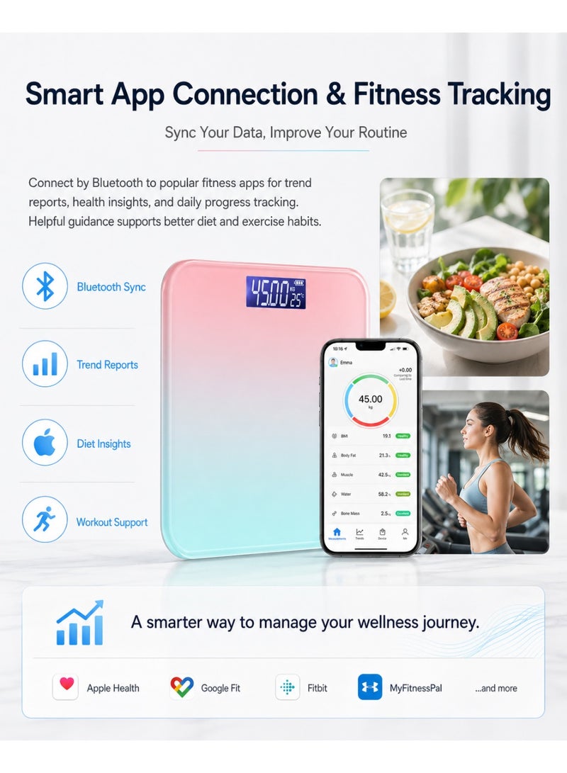 باندا ميزان ذكي لقياس دهون الجسم بتقنية البلوتوث، تحليل بيانات صحية بدقة 79، ميزان وزن عالي الدقة مع تطبيق، للاستخدام المنزلي والصالة الرياضية والعائلة - Image 5