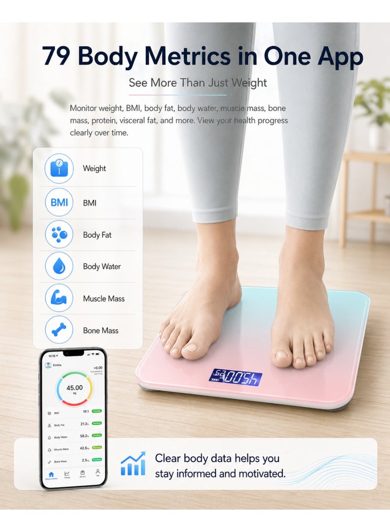 باندا ميزان ذكي لقياس دهون الجسم بتقنية البلوتوث، تحليل بيانات صحية بدقة 79، ميزان وزن عالي الدقة مع تطبيق، للاستخدام المنزلي والصالة الرياضية والعائلة - Image 3