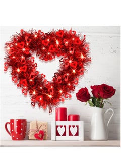 SYOSI Heart Shaped Wreaths, 2 Pcs Handmade Artificial Decorative Wreath, Red Heart Wreath with LED Lights for Front Door Decor Wedding Proposal Engagement Party  - Image 2