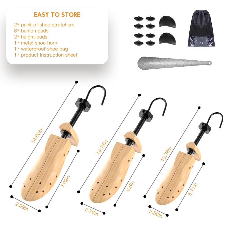eachway Wooden Shoe Stretcher Men and Women for Wide Feetï¼ŒPair Premium of 4-way Shoe Tree Widener Stretch Length & Width L for Men's Size Us 10-13.5 - Image 3