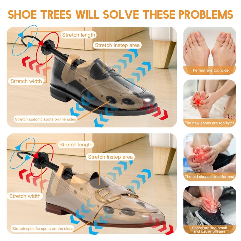 eachway Wooden Shoe Stretcher Men and Women for Wide Feetï¼ŒPair Premium of 4-way Shoe Tree Widener Stretch Length & Width L for Men's Size Us 10-13.5 - Image 4