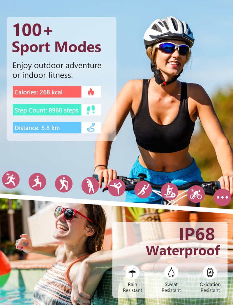 KALINCO Smart Watch, 44mm Smartwatch Answer Make Calls, Alexa 1.83" Fitness Watch, IP68 Waterproof Fitness Tracker Women Men, Heart Rate/Sleep Monitor, 100+ Sports Pedometer Watch for Android & iOS Phone - Image 5