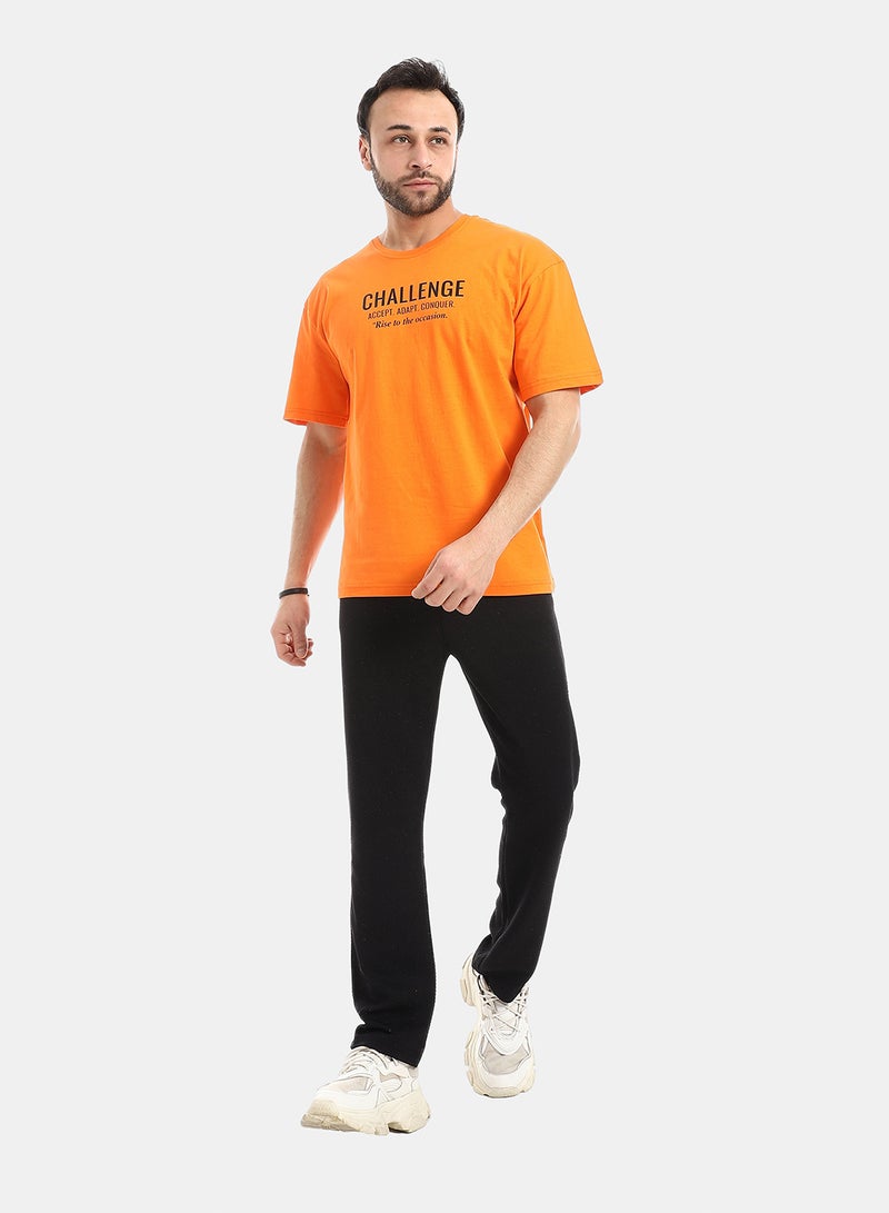 Andora Crew Neck Short Sleeve Printed T-Shirt - Orange - Image 5