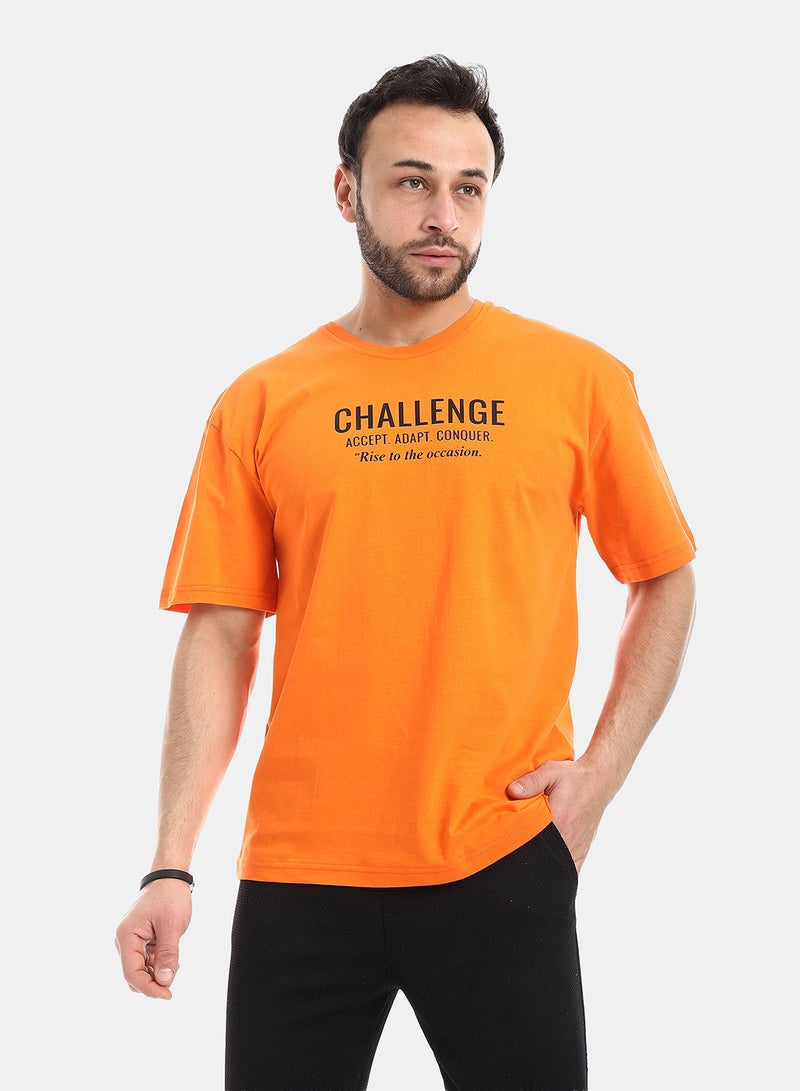 Andora Crew Neck Short Sleeve Printed T-Shirt - Orange - Image 1