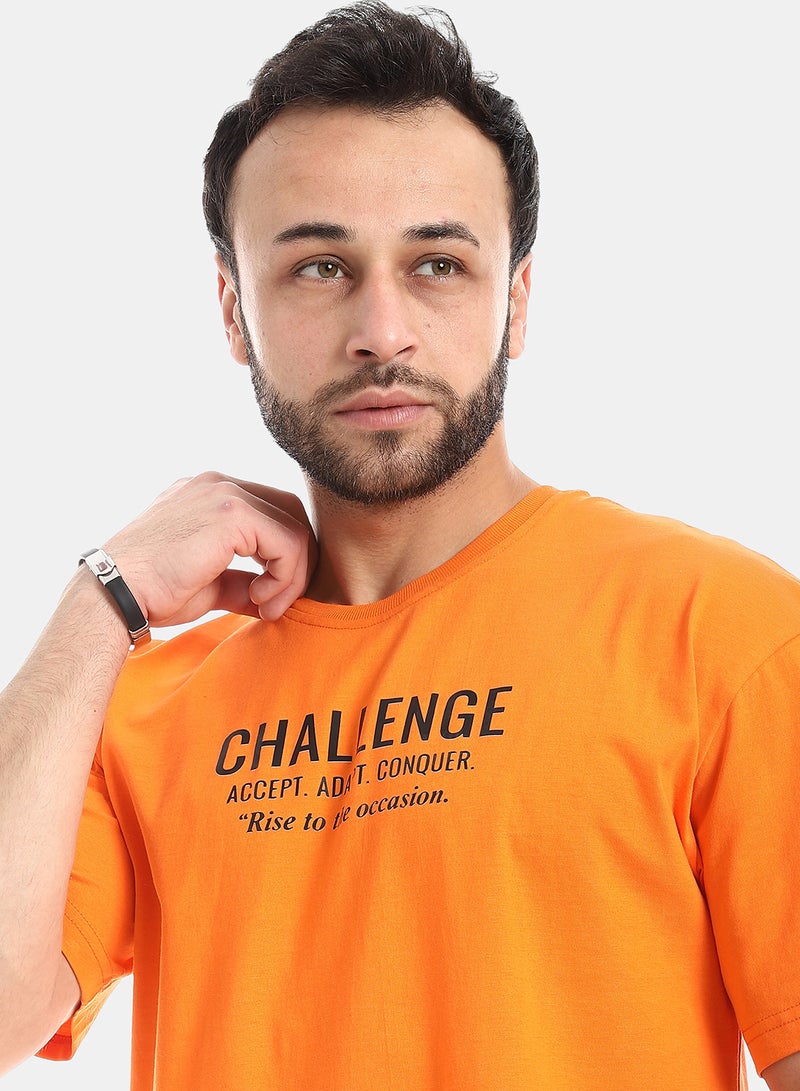 Andora Crew Neck Short Sleeve Printed T-Shirt - Orange - Image 4