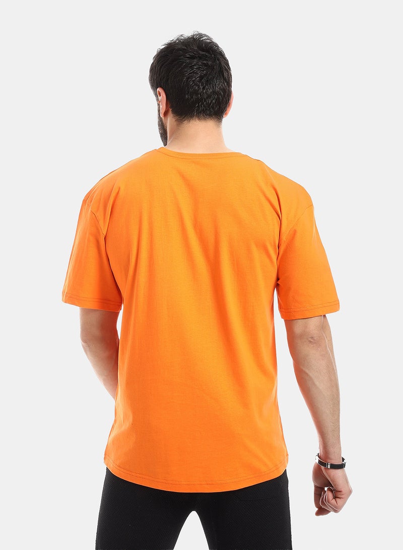 Andora Crew Neck Short Sleeve Printed T-Shirt - Orange - Image 3