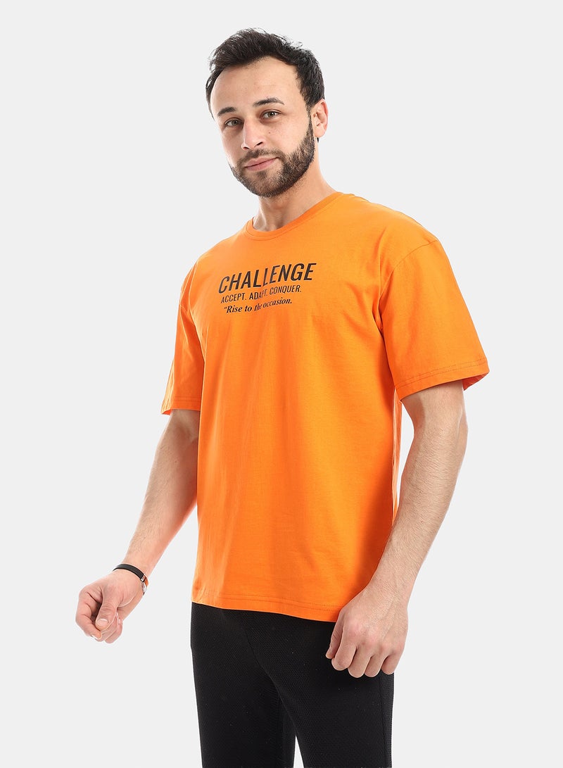 Andora Crew Neck Short Sleeve Printed T-Shirt - Orange - Image 2