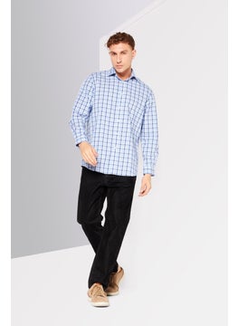 Michael Kors Men Regular Fit Spread Collar Long Sleeve Checkered Dress Shirt, Blue Combo  - Image 4