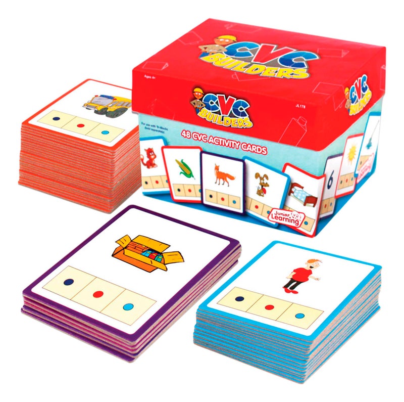 Junior Learning: CVC Word Builders  48 CVC Activity Cards  Phonemic Awareness  Helps Children to Recognize and Understand Basic Sounds in Words  Self Checking Feature  For Ages 4 and up - Image 1