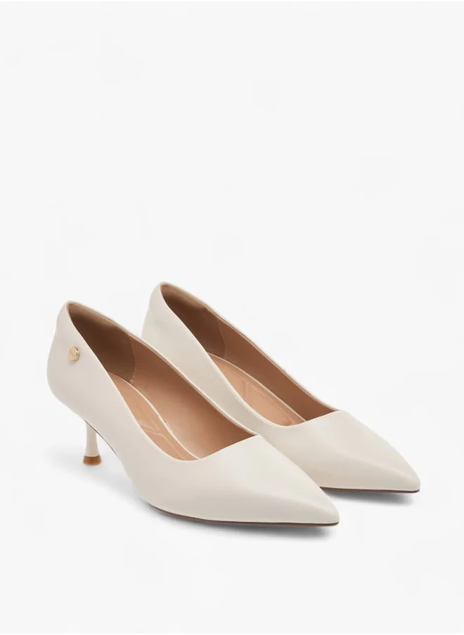 سيليست Womens Solid Slip-On Pumps With Pointed Toe And Kitten Heels