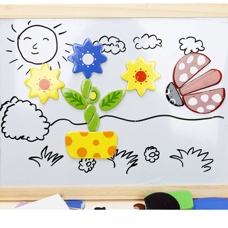 Children's toys wooden magnetic puzzle puzzle animal puzzle double-sided magnetic drawing board children's puzzle puzzle(Animal Spelling) - Image 4