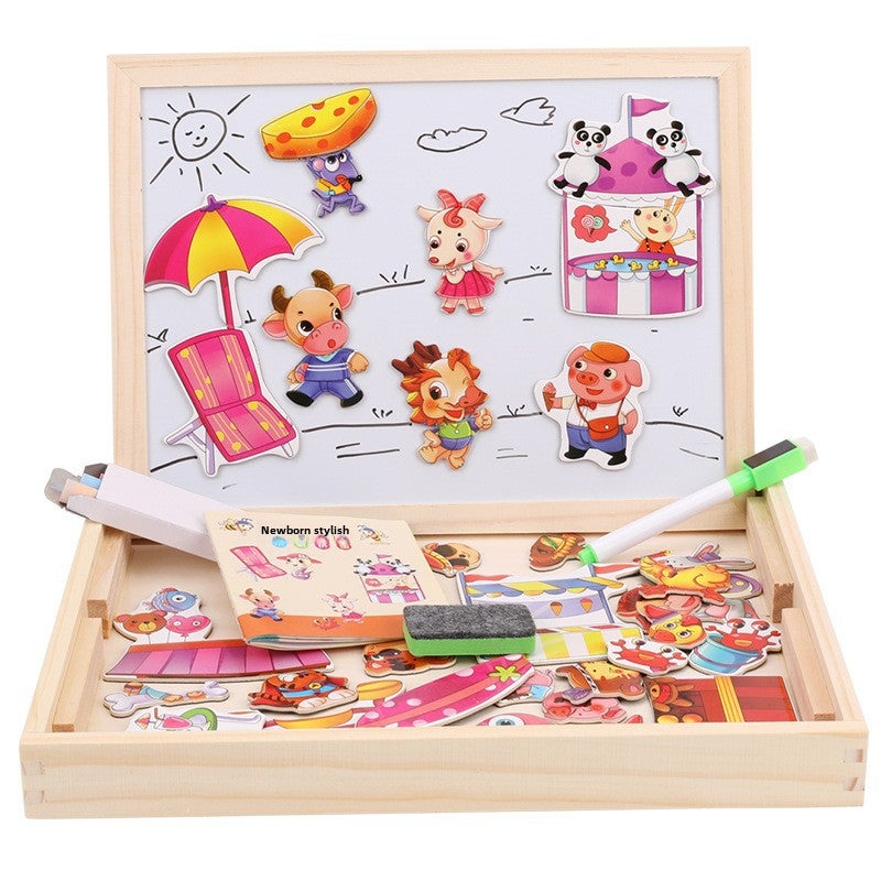 Children's toys wooden magnetic puzzle puzzle animal puzzle double-sided magnetic drawing board children's puzzle puzzle(Animal Spelling) - Image 5