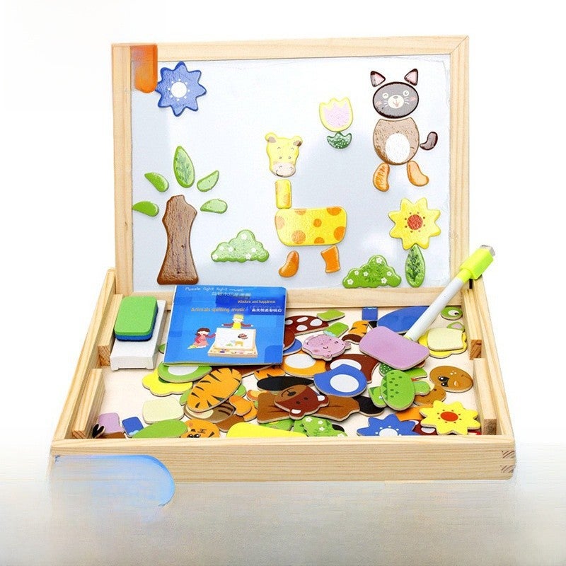 Children's toys wooden magnetic puzzle puzzle animal puzzle double-sided magnetic drawing board children's puzzle puzzle(Animal Spelling) - Image 2