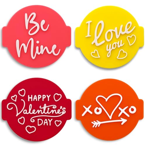 1066 Factory Happy Valentines Day and Love You 4 pcs Embosser Stamp for Icing Fondant Frosting Sugar Paste Cupcake Cake Cookie Baking Decoration - Image 1