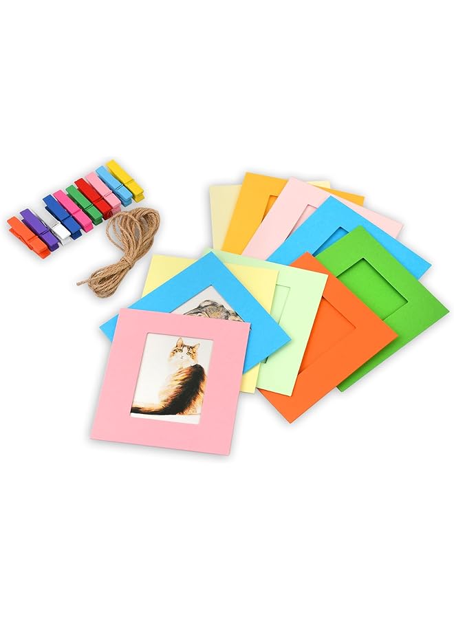 The Bros Pictures Wall Decor Hanging Mini Picture Frame, 10 Pieces Paper Frame with String and Clips Compatible with Polaroid, Fujifilm Instax Mini 12/Mini 11/Mini 9/40/8 Film - Image 1