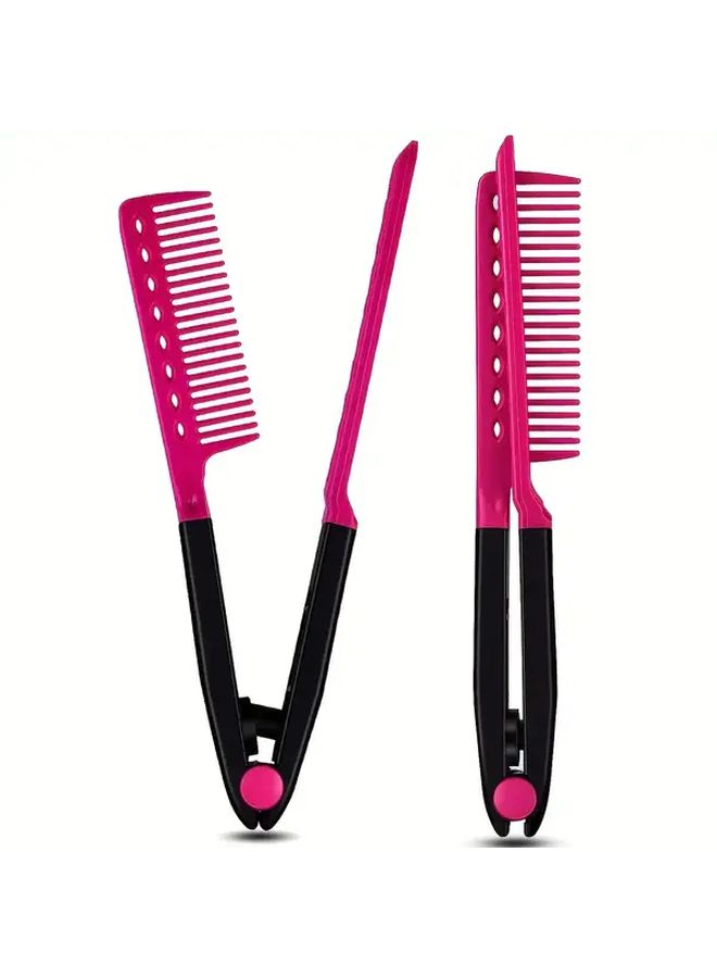 Blue V Shape Clamp Hair Straightener And Curler Comb Anti Static Portable Styling Tool - Image 2