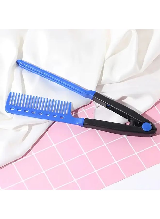 Blue V Shape Clamp Hair Straightener And Curler Comb Anti Static Portable Styling Tool - Image 1