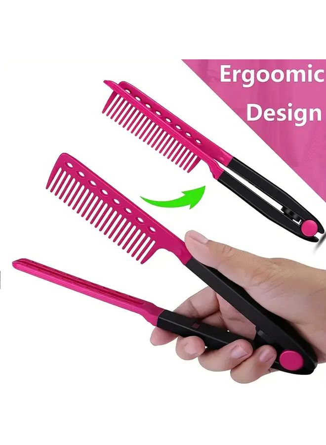 Blue V Shape Clamp Hair Straightener And Curler Comb Anti Static Portable Styling Tool - Image 3