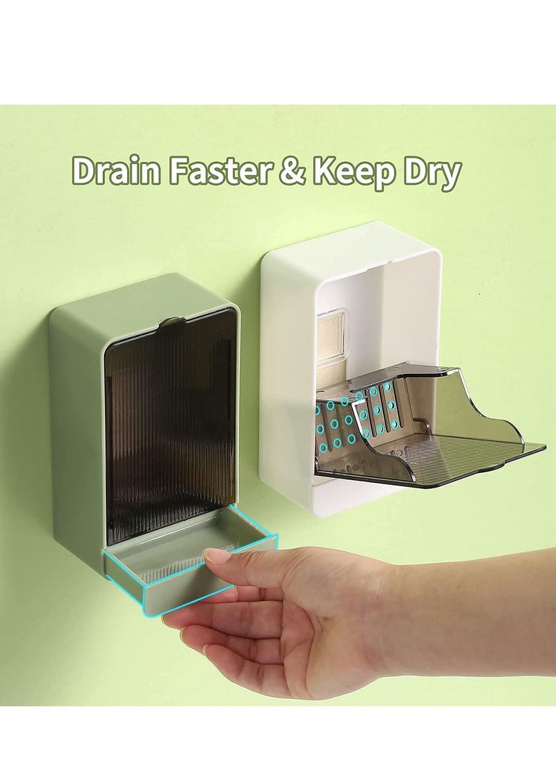 Soap Dish Holder Rack Shower 2 Pack Bar Tray with Drain Wall Mounted Box for Shower, Bathroom, Bathtub, Kitchen Sink, Keep Bars Dry, Waterproof Dustproof, No Drilling - Image 2