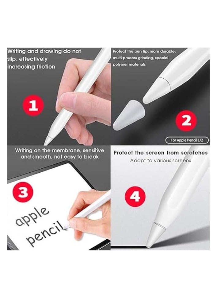 PROMASS Tip Cover Protector for Apple Pencil 1st/2nd Generation, 8 Pcs Soft Silicone Replacement Nibs, Anti-Slip Writing Nib, High Sensitive Nib, Smooth Writing Experience, Noiseless Drawing (White)  - Image 3