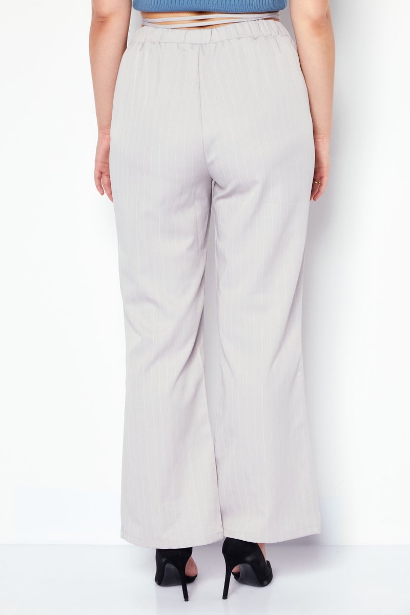 4th & Reckless Women Petite Micro Stripe Print Wide Leg Pants, Light Grey - Image 4