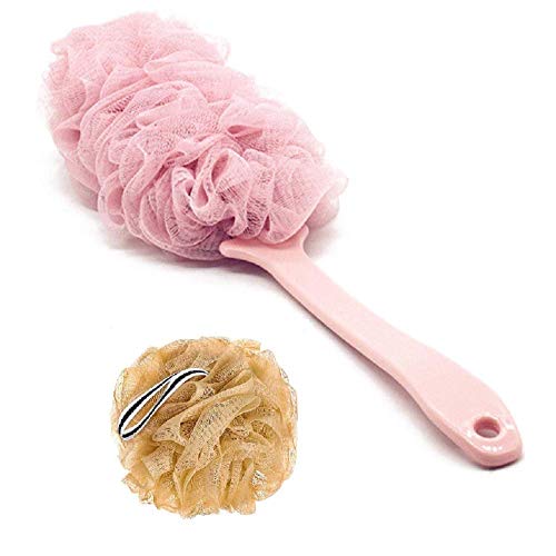 Four Season Combo of Loofah Ball and Loofah with handle Shower Sponge Loofahs Mesh Pouf Soft Body Scrubber,Exfoliating Bath for Women and Men for Silky Skin,Full Cleanse,Rich Lather [Color May Vary] - Image 1