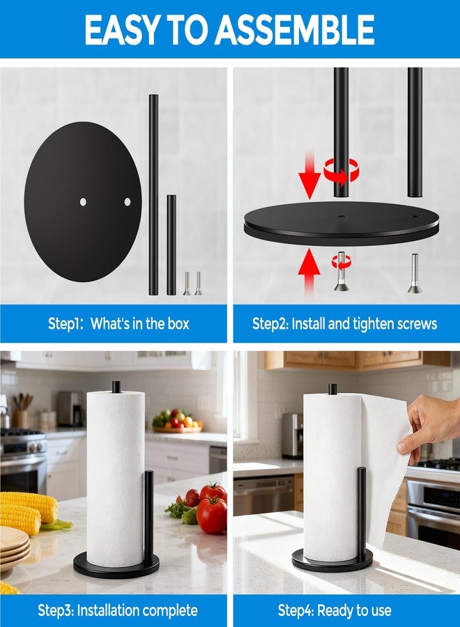 zaa Paper Towel Holder Countertop - Free Standing Paper Towel Holder for Kitchen Organization, Easy to Carry Paper Roll Dispenser, No Drill Installation, for Kitchen, Bathroom, Office, RV, Black - Image 5