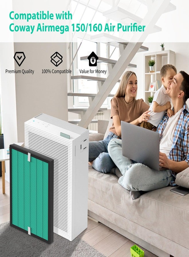 isingoione عبوة من قطعتين من فلاتر Airmega 150 المطورة البديلة متوافقة مع أجهزة تنقية الهواء Coway Airmega 150 (AP-1019C) و Airmega 160، فلتر HEPA حقيقي وفلتر كربون نشط محسن، AP-1019C-FP (Enhanced 150) - Image 2