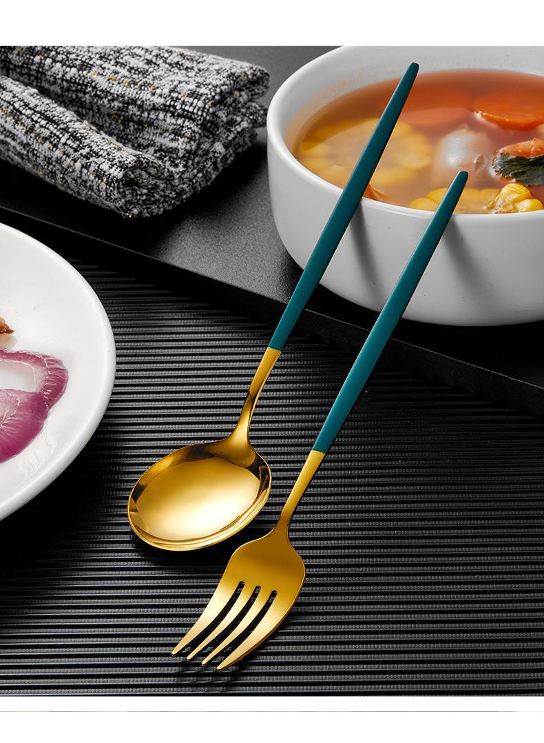 general 30-Piece Knife Fork Spoon Full Set Gold/Green - Image 2