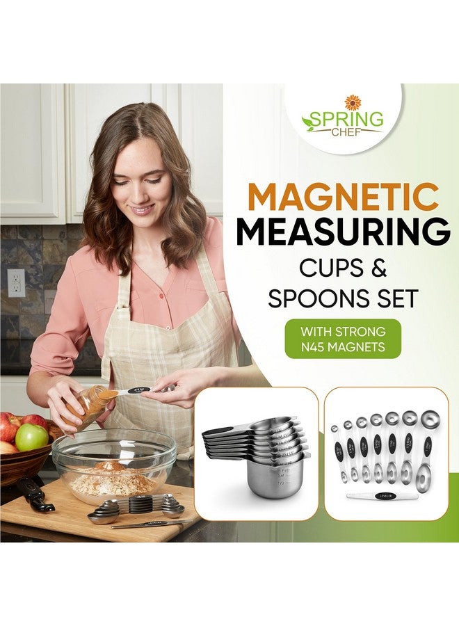 Spring Chef Spring Chef Magnetic Measuring Cups & Spoons Set (Patent Pending), Strong N45 Magnets, Heavy Duty Stainless Steel Fits in Spice Jars for Baking & Cooking, BPA Free, Round Set of 15 with Leveler, Black  - Image 3