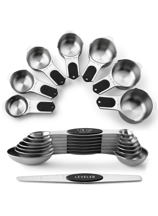Spring Chef Spring Chef Magnetic Measuring Cups & Spoons Set (Patent Pending), Strong N45 Magnets, Heavy Duty Stainless Steel Fits in Spice Jars for Baking & Cooking, BPA Free, Round Set of 15 with Leveler, Black  - Image 1