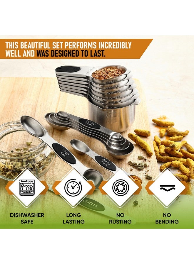 Spring Chef Spring Chef Magnetic Measuring Cups & Spoons Set (Patent Pending), Strong N45 Magnets, Heavy Duty Stainless Steel Fits in Spice Jars for Baking & Cooking, BPA Free, Round Set of 15 with Leveler, Black  - Image 2