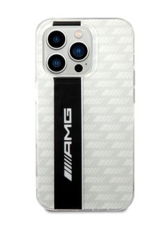 AMG iPhone 14 Pro Case Transparent Double Layer Back Cover with Carbon Pattern II / Lifted Ring Case / Slim Profile / Easy Snap-On / Bumper Protection / Drop Protection - White  - Image 1