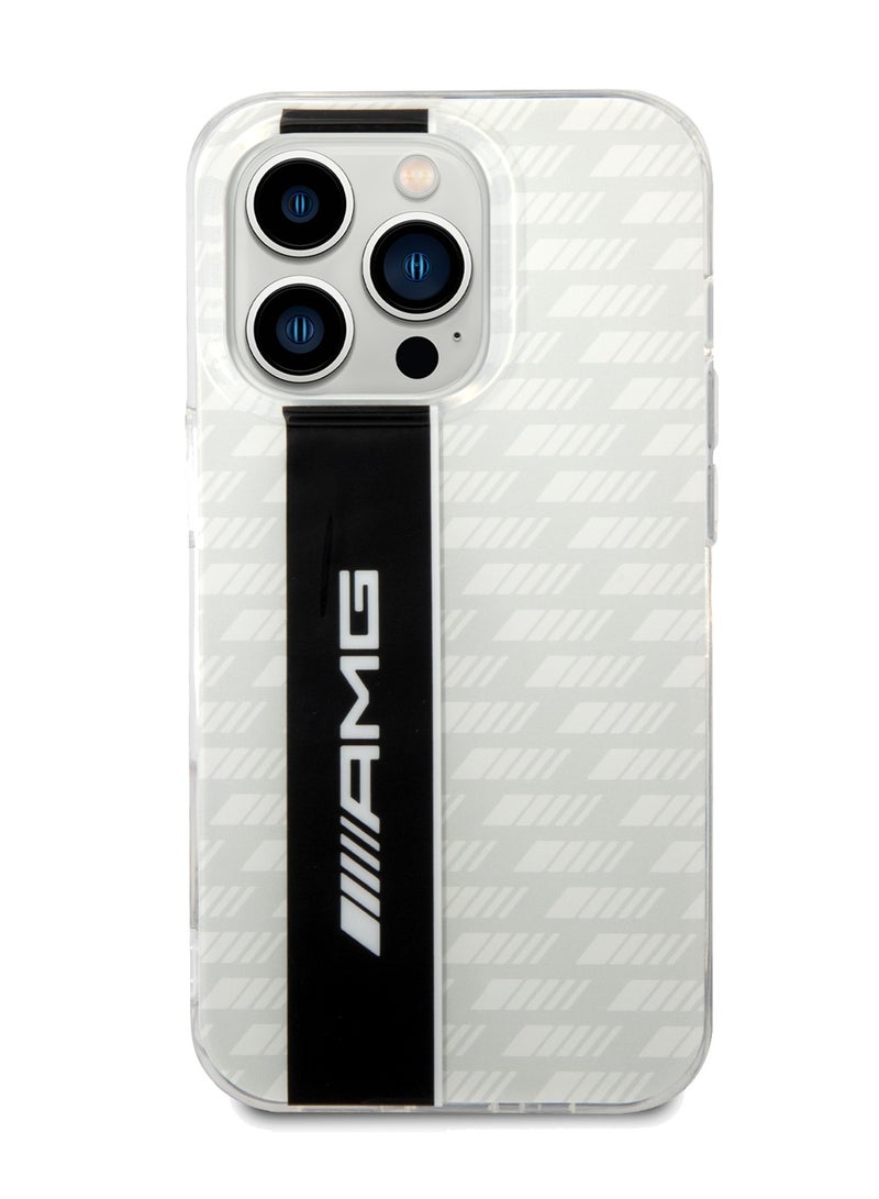 AMG iPhone 14 Pro Case Transparent Double Layer Back Cover with Carbon Pattern II / Lifted Ring Case / Slim Profile / Easy Snap-On / Bumper Protection / Drop Protection - White - Image 1