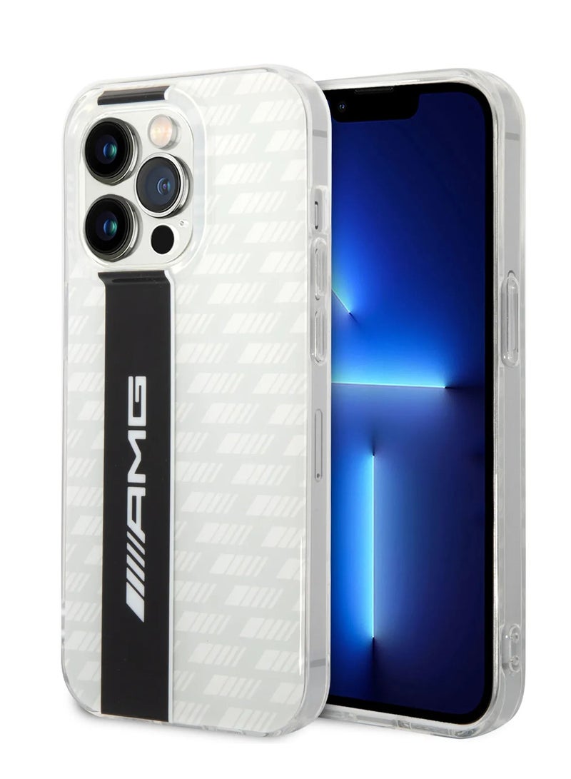 AMG iPhone 14 Pro Case Transparent Double Layer Back Cover with Carbon Pattern II / Lifted Ring Case / Slim Profile / Easy Snap-On / Bumper Protection / Drop Protection - White - Image 5