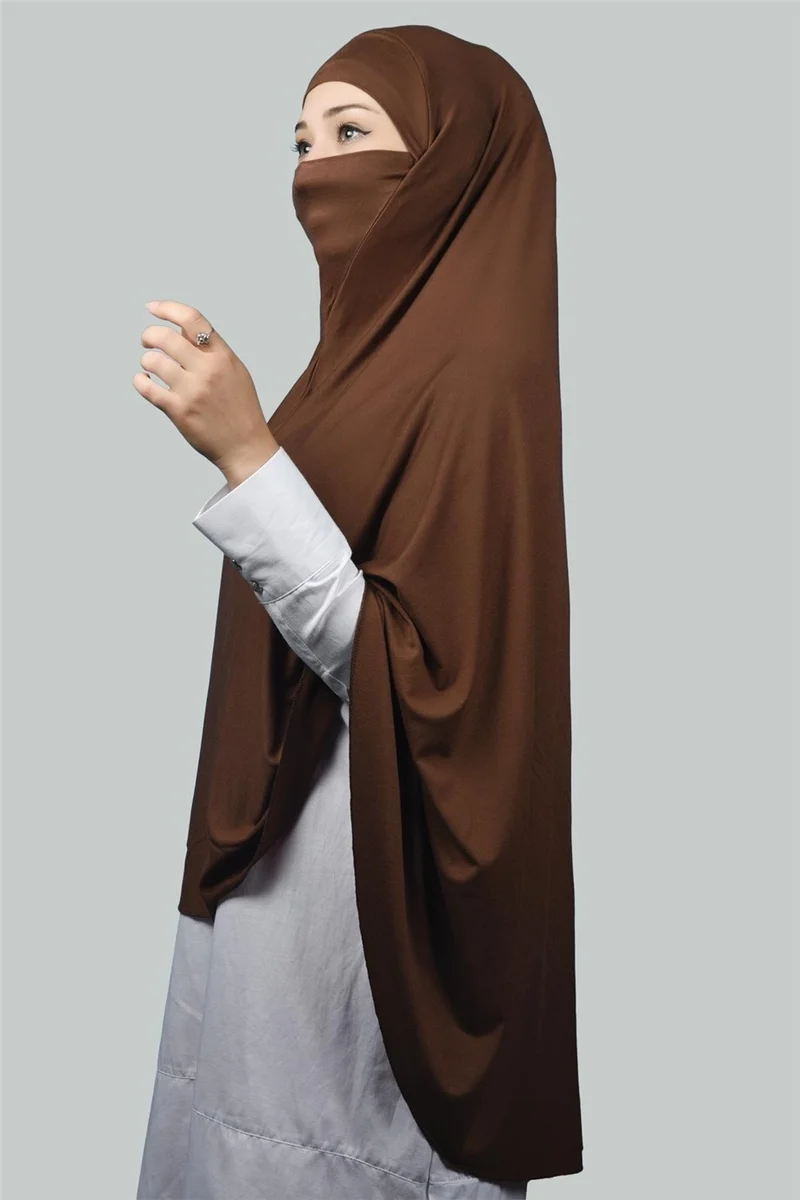 التوبة Ready-made Turban Practical Scarf with Veil Hijab with Nikap - Prayer Cover Soufflé (5Xl) - Chocolate
