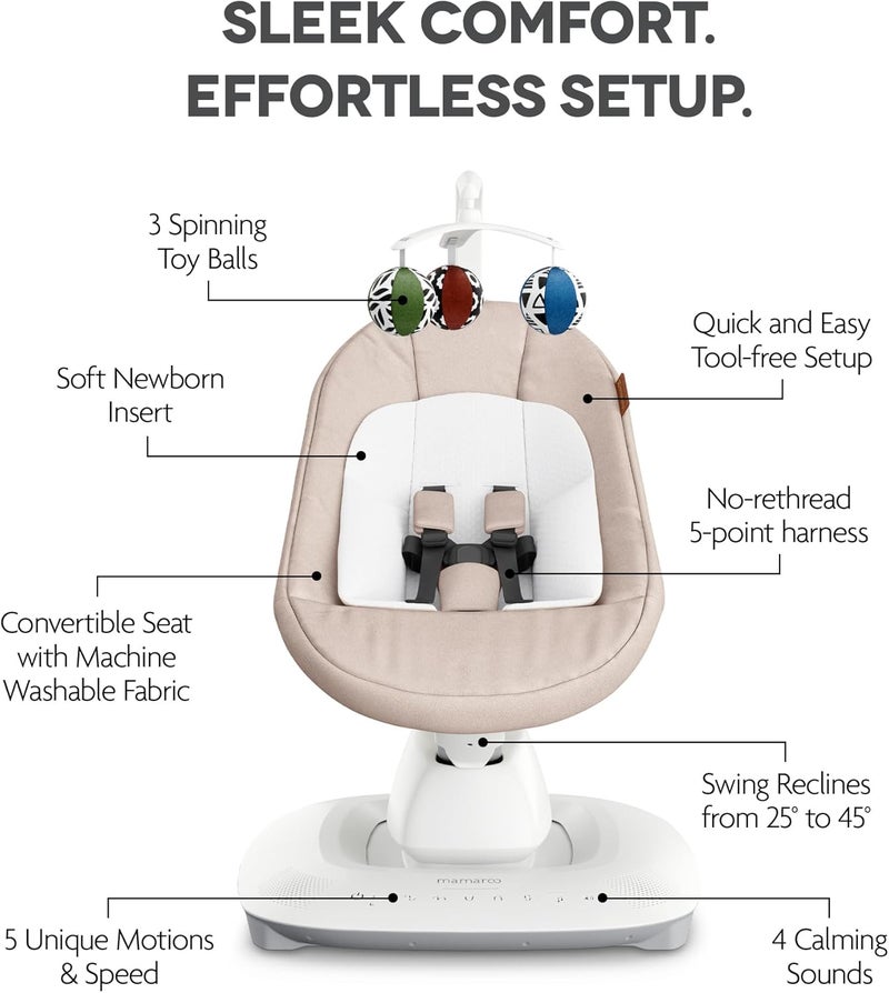 UPPAbaby Mamaroo Infant Seat with Multiple Motion Settings – Smart Bluetooth & App Control, Built-in Sounds, Newborn Insert, Charlie Sand Mélange - Image 4