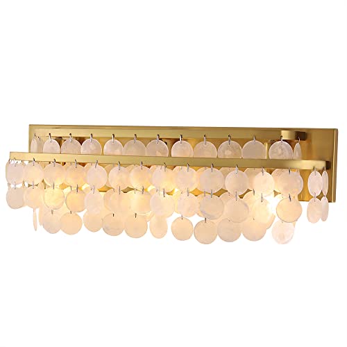 TOCHIC 3 Lights Vanity Light with Natural Capiz Shell Shade, Brushed Gold Bathroom Dimmable Vanity Light, Modern Wall Lighting Fixture for Mirror Cabinets, Powder Room, Bedroom, Living Room, 23”W - Image 1