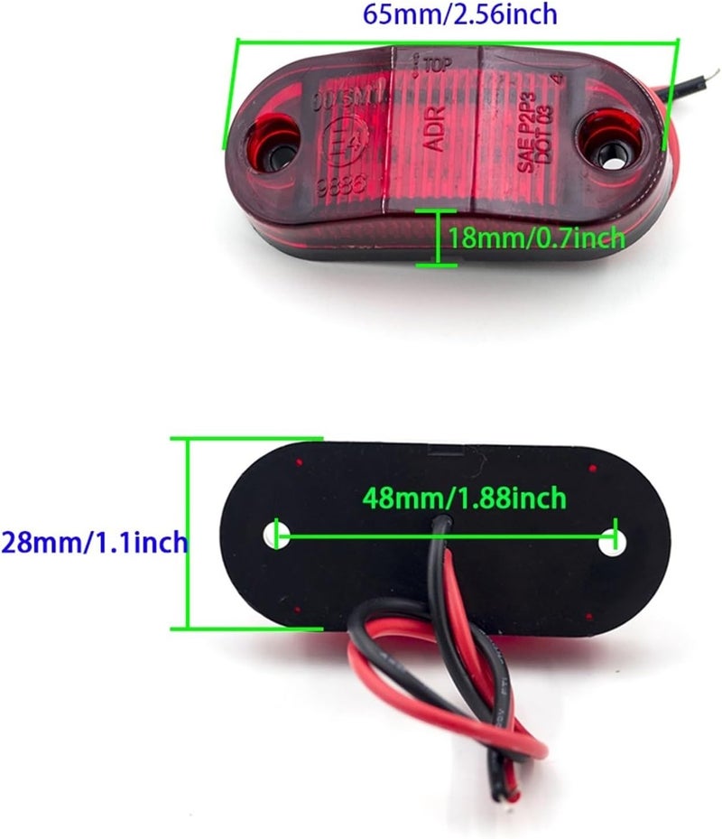 10PCS Universal 6 Led 12V 24V Oval Clearance Diode Side Marker Light Warning Tail Lamp Trailer Car Truck Lorry Accessories(10pcs Red) - Image 4