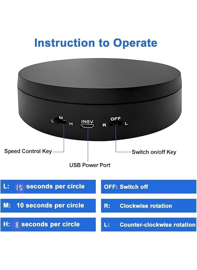 erorex 360° Electric Rotating Turntable Usb Charging Motorized Display Stand Platform With 3 Speed Adjustable 1Kg Load For Jewelry Photography Products Live Show Video Shoot Also Battery Operate  - Image 4
