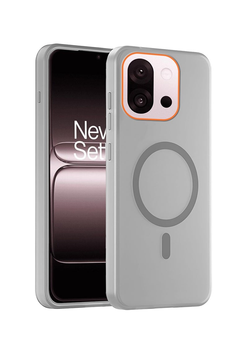 دبليو تيك غطاء حالة أنيق لجهاز OnePlus 13T 5G 2025 هجين شفاف مزود بتقنية ماغسيف وشحن مغناطيسي وحواف كاميرا مرتفعة (MCMPMN) - رمادي - Image 1