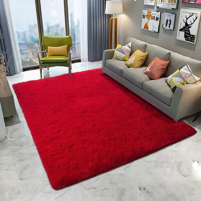 RED RUG 6X9 FEET FLUFFY RED AREA RUGS FOR BEDROOM SHAGGY 6 X 9 LIVING ROOM RUG SOFT RUGS FOR KIDS ROOM NONSLIP NURSERY OFFICE DORM WASHABLE CARPETS HOME DECOR